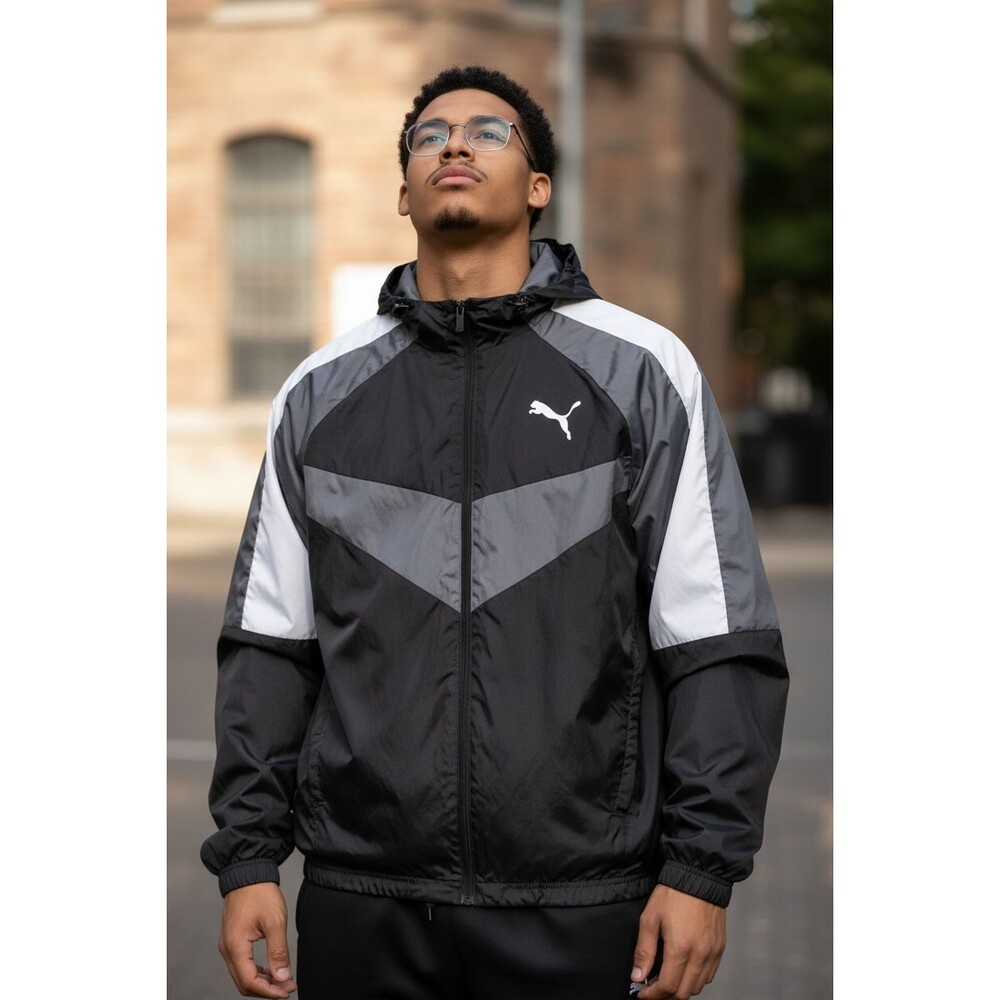 Puma Vintage Rare Heritage Wind Jacket Glanz Windbreaker Gray Black Nylon S